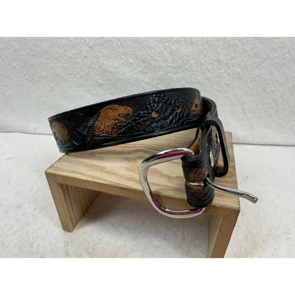 Eagle Tooled Vintage Leather Belt Men's SZ Small